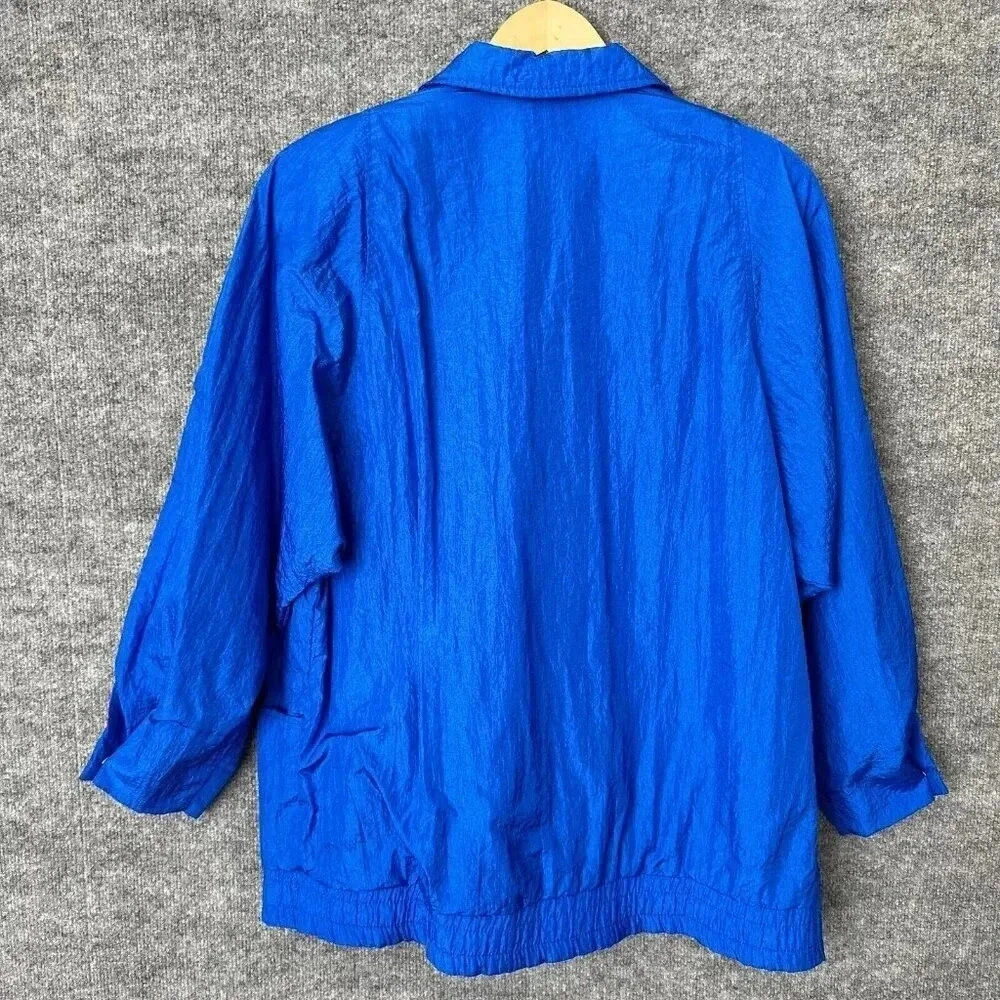 Vintage 90s Kristen Blake Windbreaker Womens M Blue Nylon Crinkle Loose Jacket - Picture 5 of 16